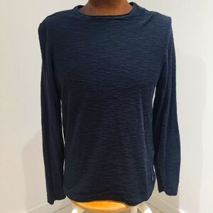 Blend Men's Cotton Long Sleeve Rolled Neck Textured T Shirt Size Large Black